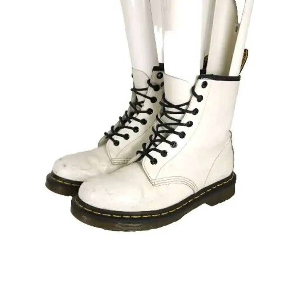 Dr. Martens Women's Pascal US7 White Leather Lace Up Ankle Combat Boots